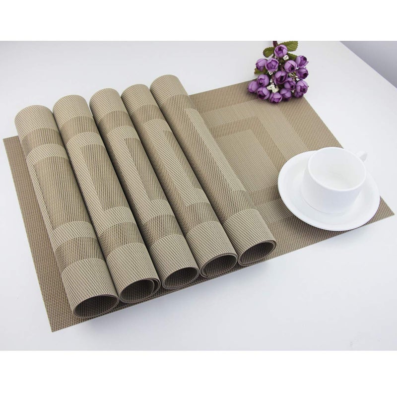 PIGCHCY Placemats Set of 6,Washable Woven Vinyl Kitchen Table Mats Non Slip Placemats,Heat Resistant Durable Placemats for Dining Table (Beige) - Image 3